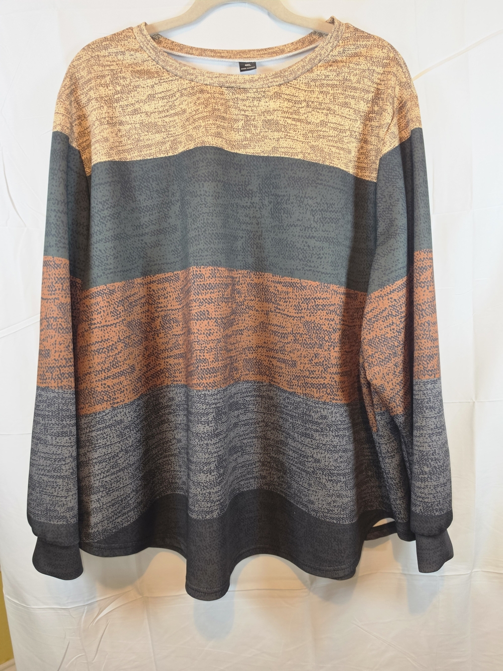 SHEIN 4XL Color Block Long Sleeve Pullover Top Brown Gray Orange